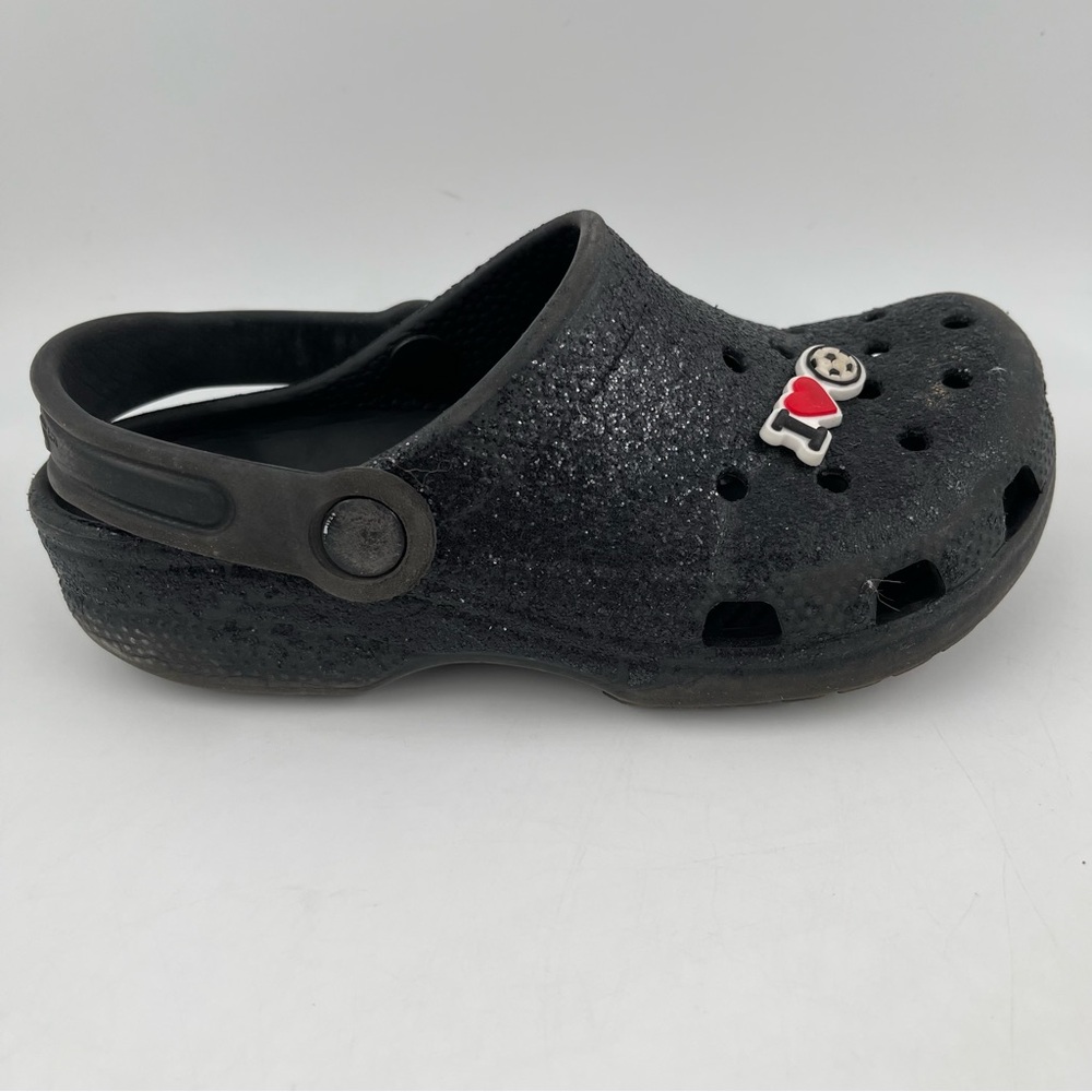 Crocs Unisex Kids Classic Black Glitter Clog Mules Shoes - Size 1 Youth